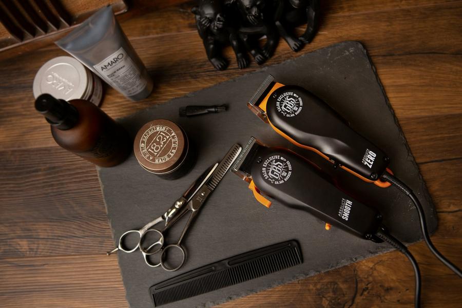 Barber tools laid out on a table